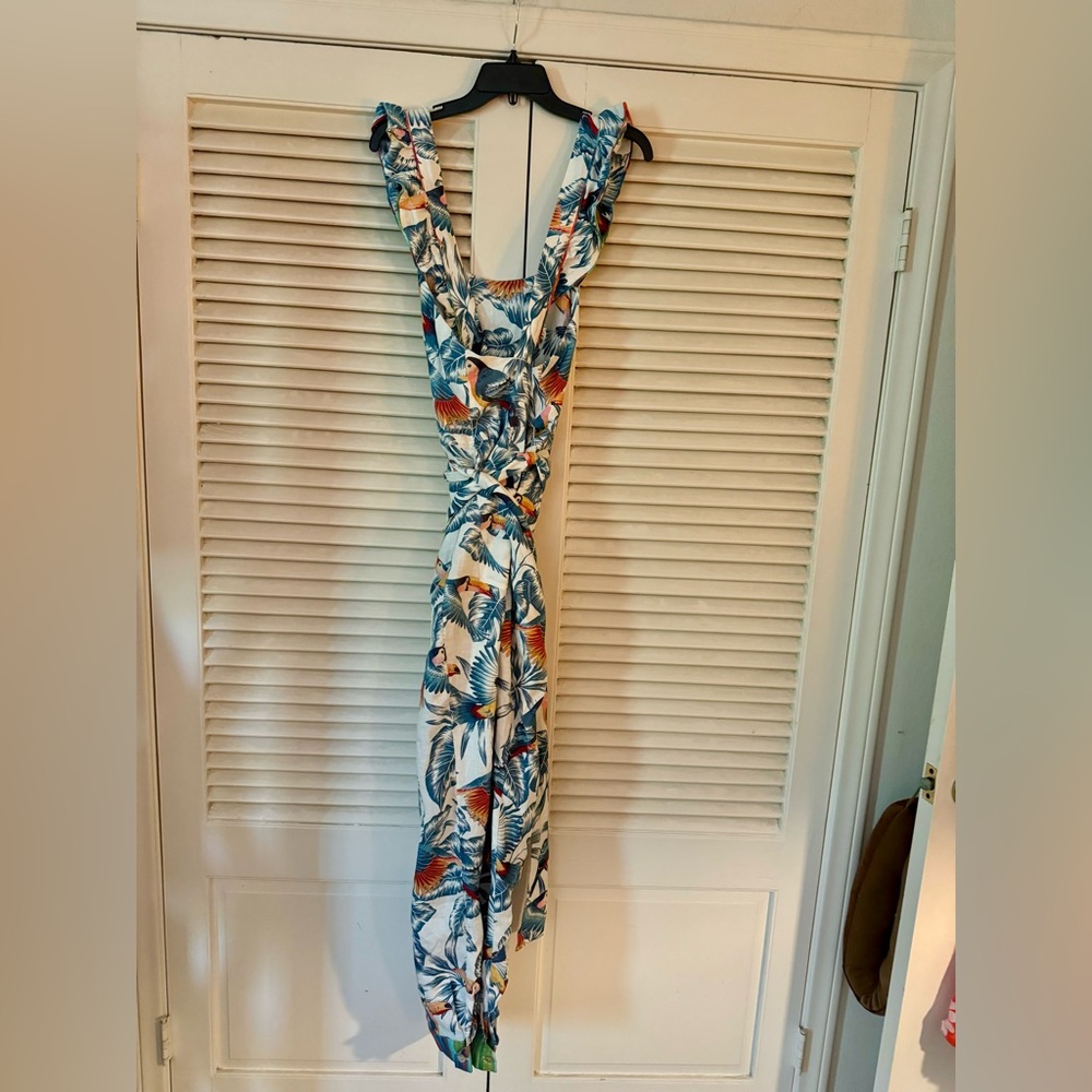 FARM Rio Tropical Toucan Print Jumpsuit in Teal, Orange, Red, Green - Picture 4 of 9